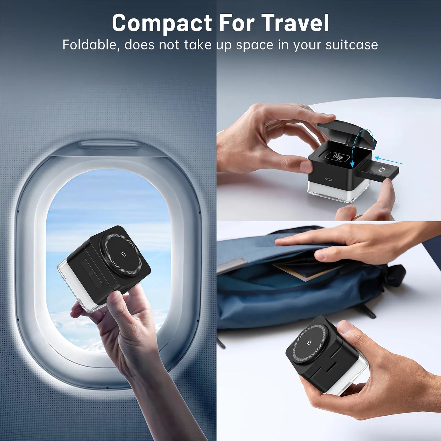 Wireless Charger, 3 in 1 Cube Iphone Wireless Charger Stand, 15W Fast Charging Station, Foldable Wireless Charging Dock for Iphone 16/15/14/13/12, Iwatch S2-10/Ultra, Airpods 2/3/4/Pro
